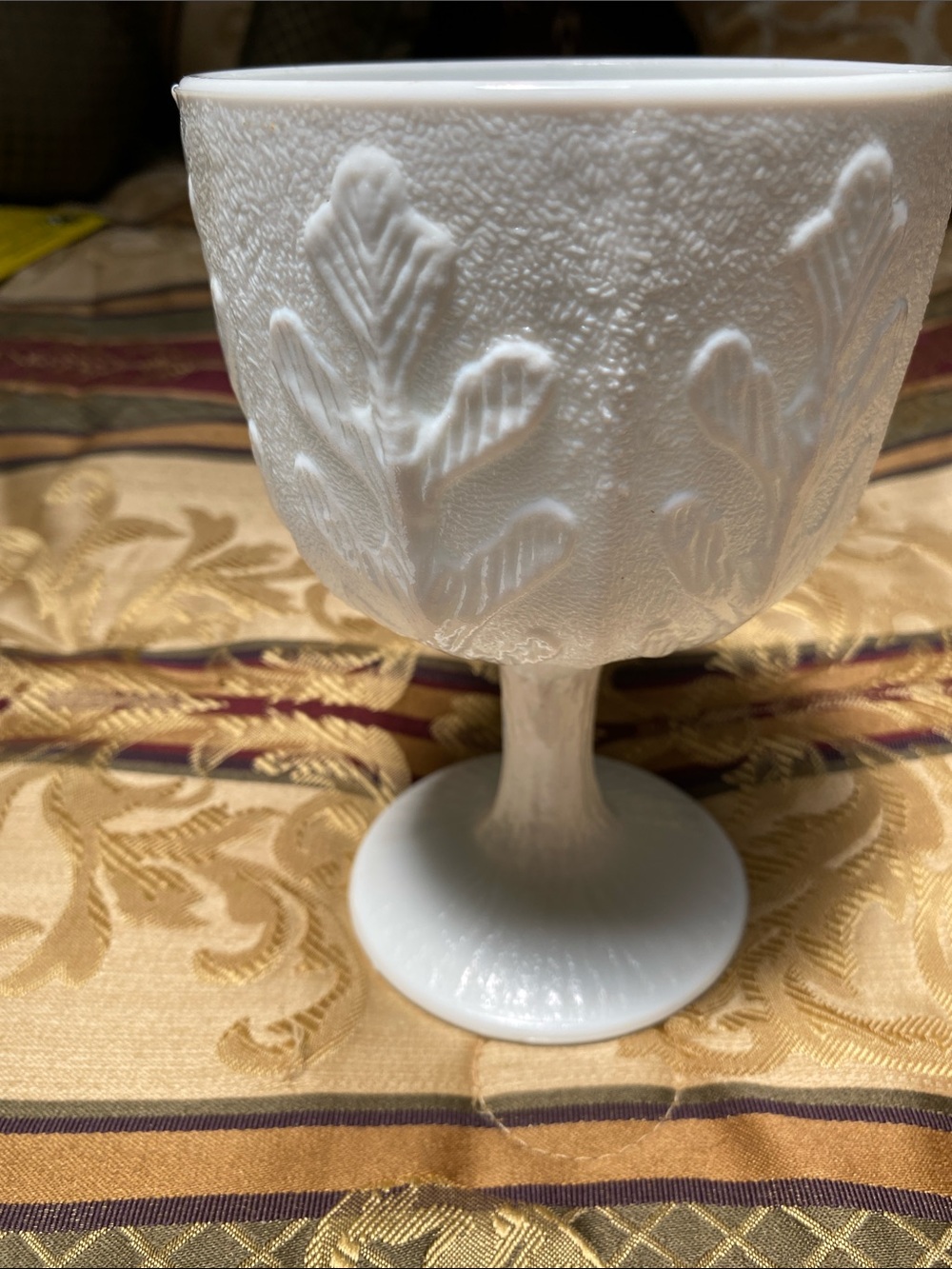 Vintage 1975 FTD White Milk Glass Oak Leaf Pedestal  Bowl